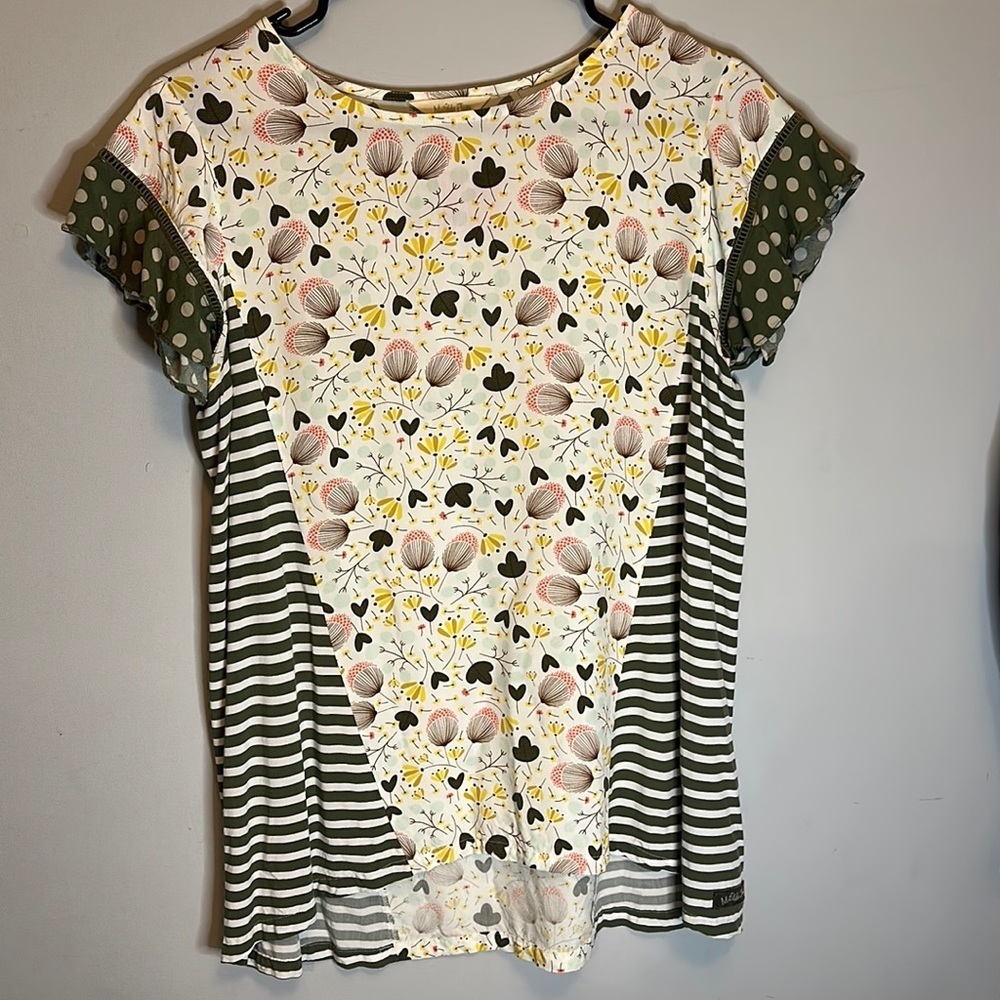 Matilda Jane Gentle Breeze Blouse Stripes Polka Dots and Dandelions Size Small